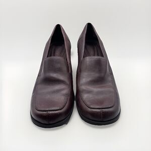 Croft & Barrow Womens Brown Chantal Leather Slip On Block Heel Shoes Size 7M